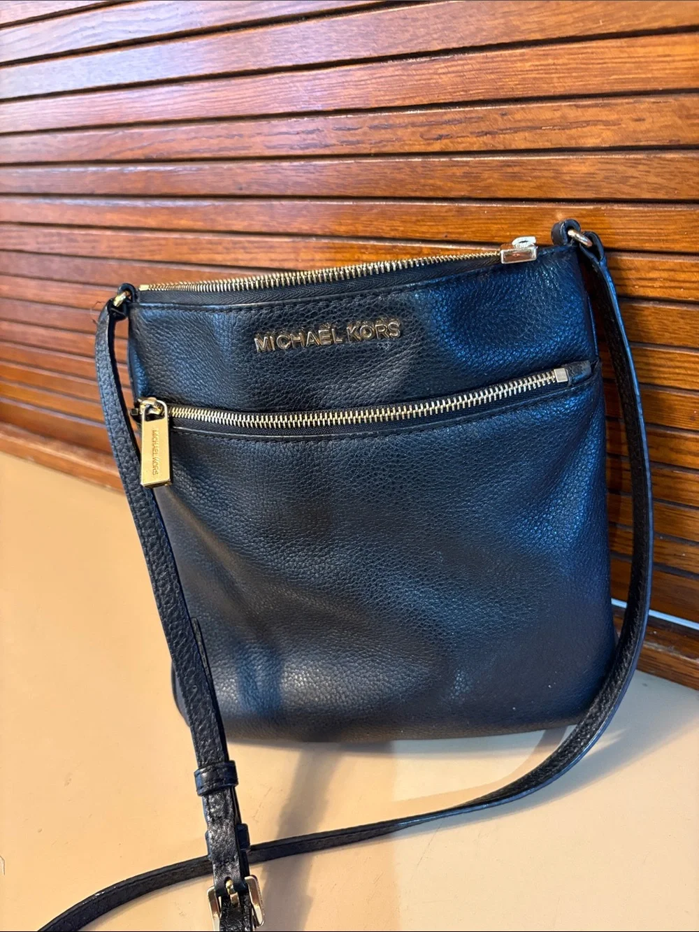 Michael Kors Black Pebbled Leather Crossbody with Gold Hardware